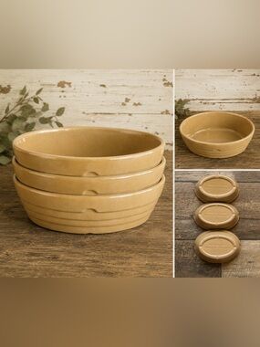 Mason Cash Set of 3 Oval Stoneware Bowls Beige England Oven Safe Vintage 6”